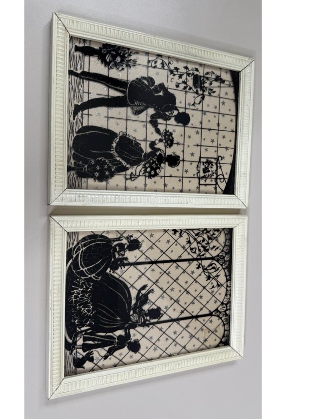 Antique Reverse Silhouette 9x7 Frames Starry 1800s Couple & Kids (set Of 2) GUC